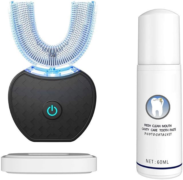 Rolg Ultrasonic Automatic Toothbrush,360° Tooth Clean Brush Electric Toothbrush and Teeth whitening kit 30'' Timer, Wireless Charging Washable Travel Home Dual-use (Black)