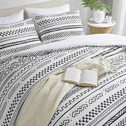 Codi Soleil Aztec Comforter Set King Size, White And Black Boho Folkloric Art Pattern Bedding,Soft Microfiber Fill Bed Sets, 1 Comforter & 2 Pillowcases (104X90 Inches) #TOP3