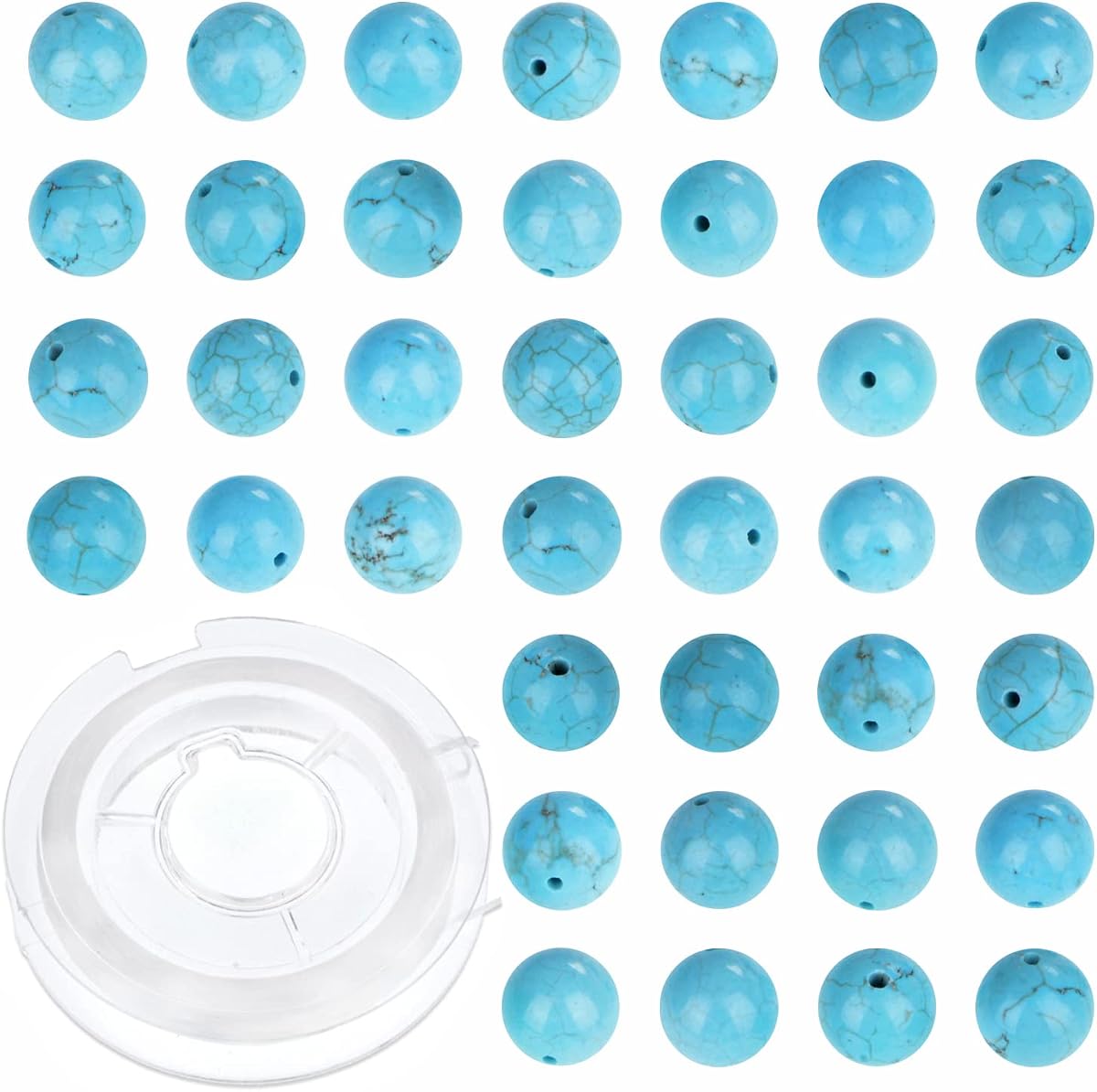 8mm 100pcs Stabilized Blue Turquoise Gemstone Round Loose Beads for Jewelry Making with Crystal Stretch Cord