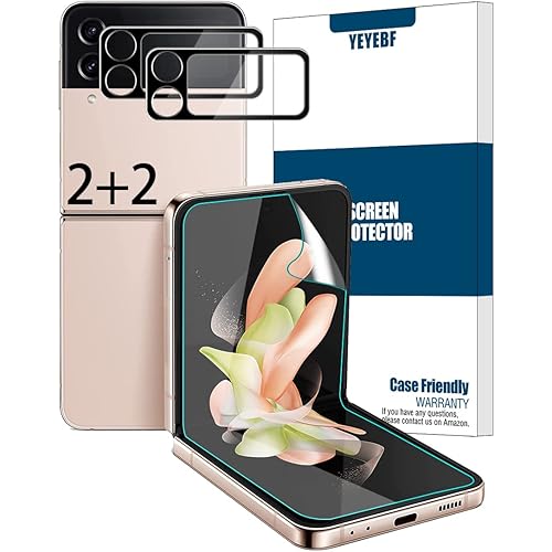 Galaxy Z Flip 4 5G Screen Protector + Camera Lens Protectors, [2+2 Pack] Full Coverage Screen Protector for Galaxy Z Flip 4 [Case-Friendly][Anti-Shatter][3D Glass]