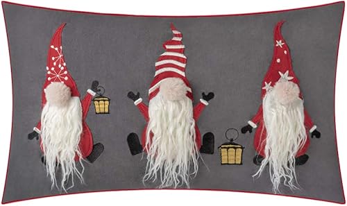 JWH Funda de almohada decorativa de gnomo de Navidad, color gris y rojo, de Papá Noel, cojín de vacaciones para el hogar, granja, 12 x 20 pulgadas