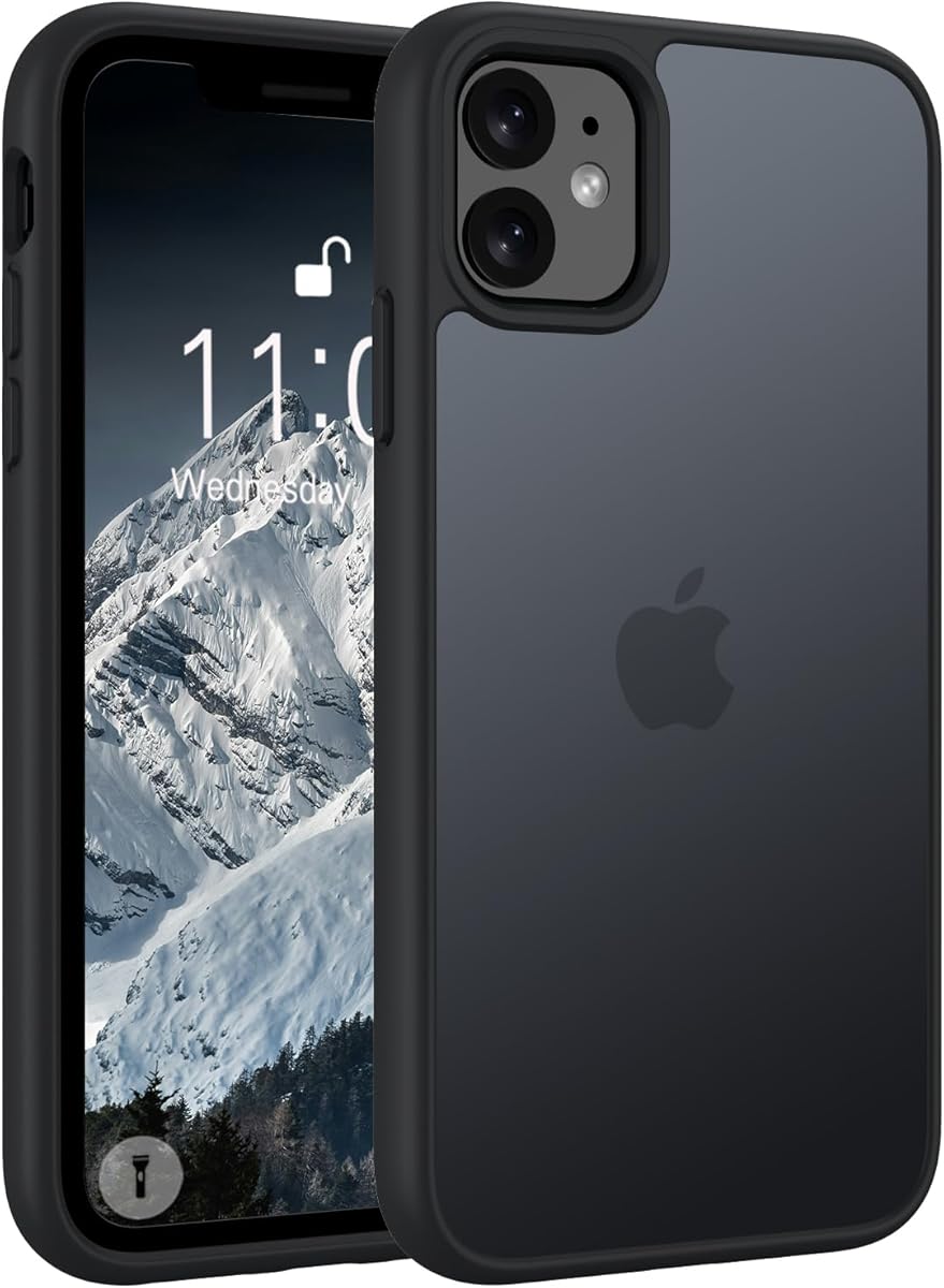 Andwing Matt für iPhone 12 Hülle, Militärstandard FallSchutz Handyhülle für iPhone 12 Pro, Mattierte Durchscheinende Rückseite Schutzhülle, Anti-Fingerabdruck Kratzfest Haltbar-Schwarz