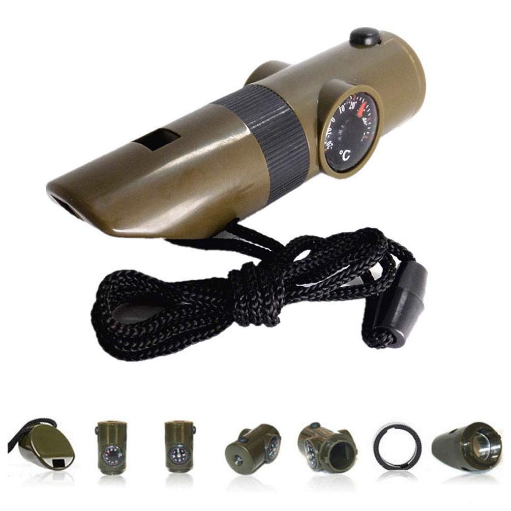 Multar Brújula 7 en 1, Brújula Portátil de Supervivencia para Acampar Senderismo (Termómetro + Lupa + Reflector + Luces LED + Contenedor de Almacenamiento Pequeño + Silbato) Duradero