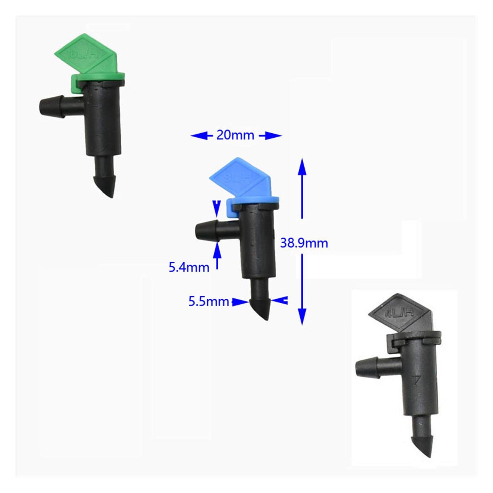 Conector de manguera de jardín 4L 8L 16L Gotero El préstamo de agua Ajuste de riego de la planta Gotero de riego de riego del jardín invernadero 200pcs 1/4 pulgadas (Color : Green)