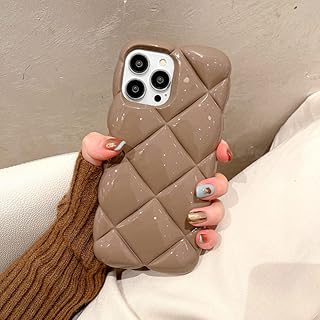 NICRX Candy Color Soft Silicone Retro Big Rhombus 3D Case para iPhone 11 12 13 14 Pro MAX 14 Plus Luxury Diamond Lattice Phone Cover,marrón,para iPhone 13