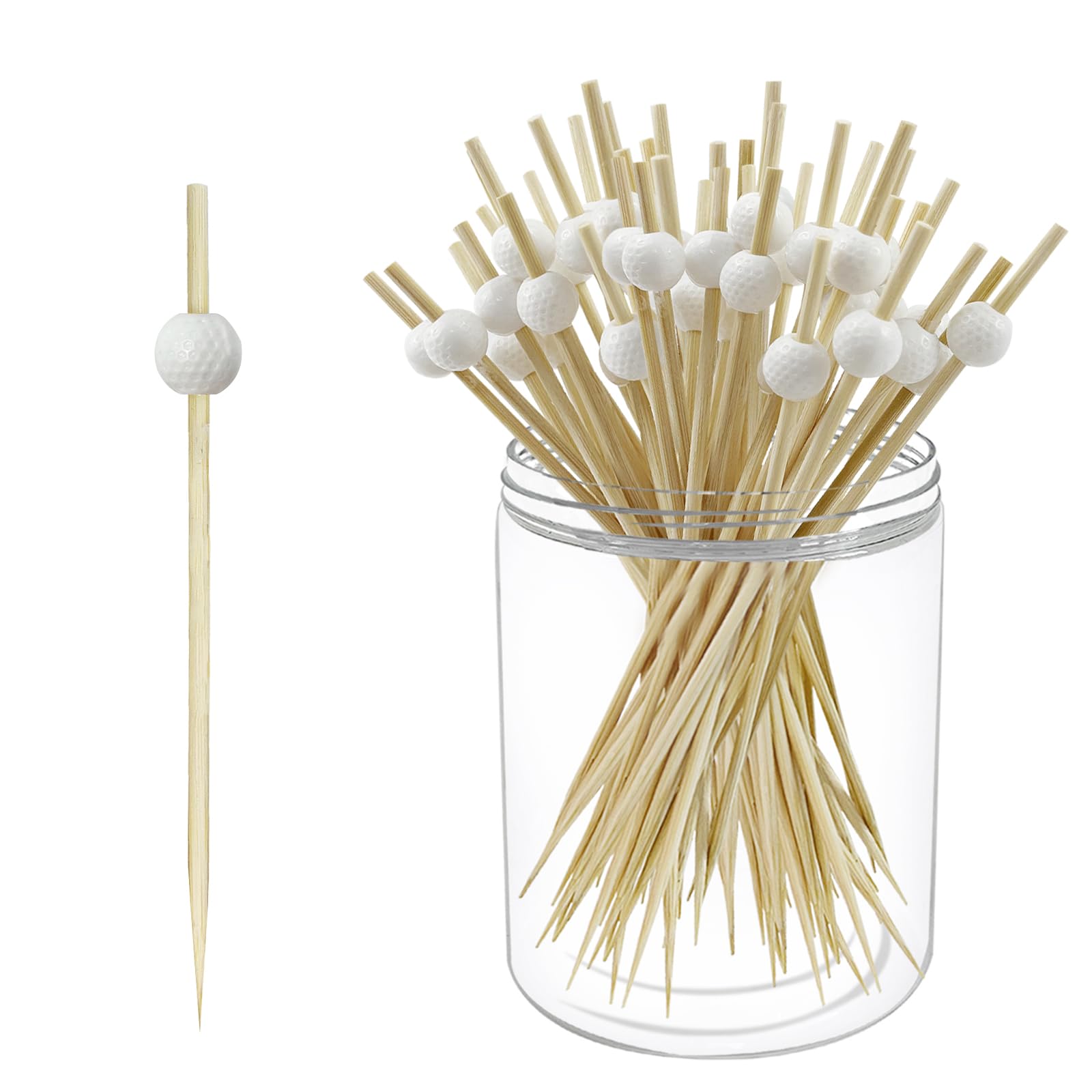 200Pcs Golf Ball Cocktail Picks,4.7 Inch Golf Themed Fruit Toothpick Party Toothpicks for Appetizers Cocktail Decorations for Party Supplies, White