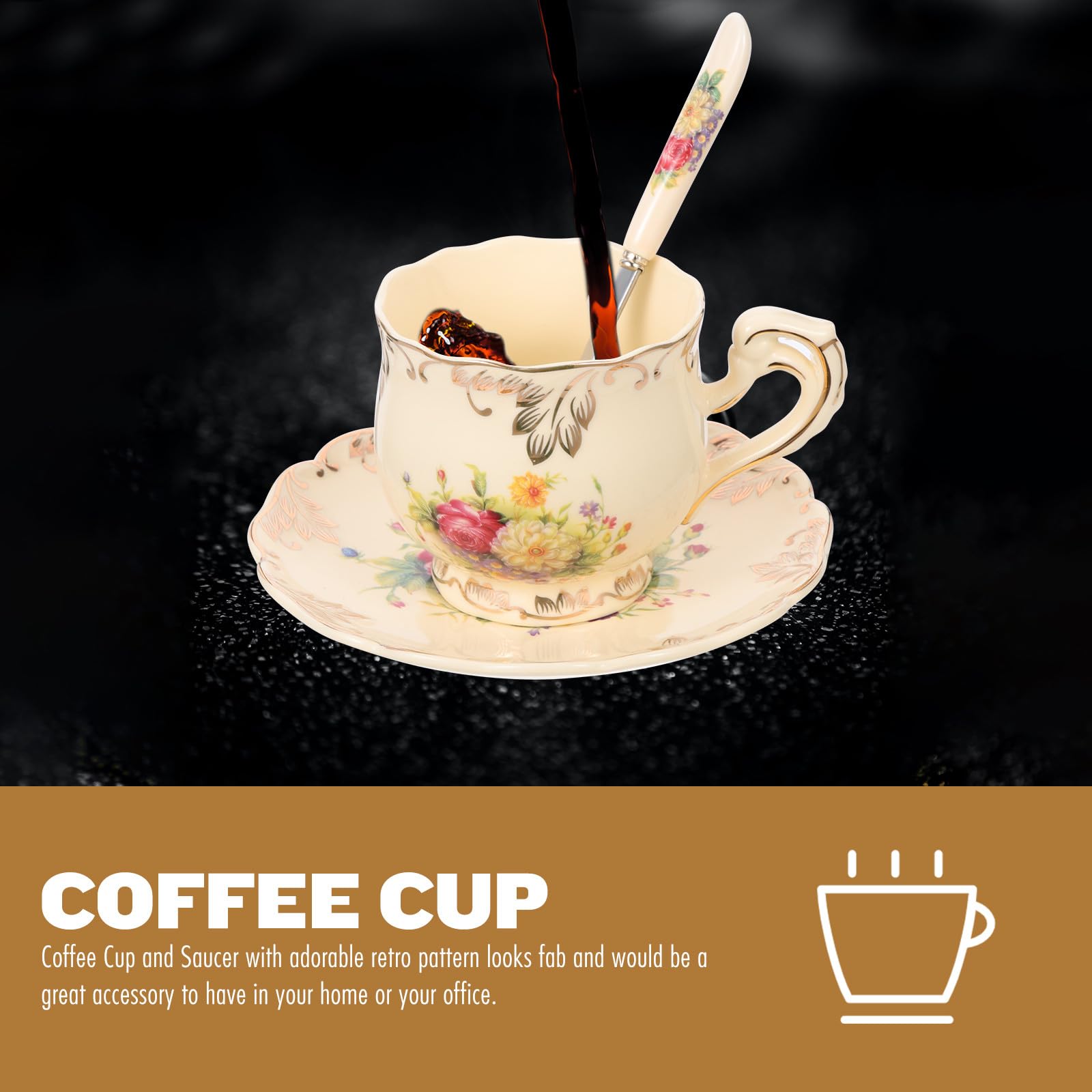 Ipetboom Juego de Taza de Té y Platillo de Cerámica y Acero Inoxidable de 250ml, Diseño Retro y Práctico para Festival y Conmemoración Festiva
