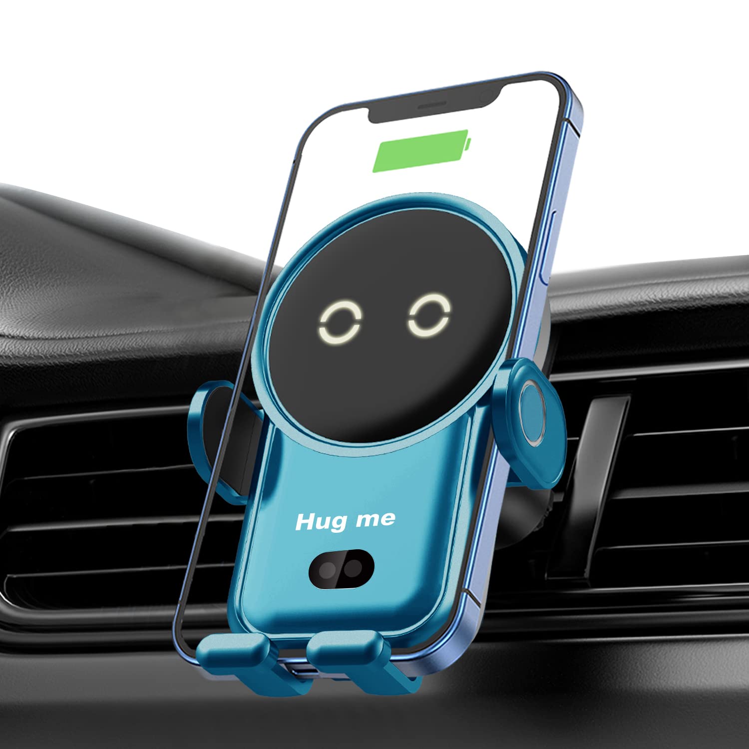 Car Wireless Charger Holder, [Hug me] Astronaut Phone Mount for Car Vent, 15W Charging Smart Sensor Auto-Clamping Car Phone Holder Mount for iPhone 14 Samsung Google LG etc Smartphones, Blue