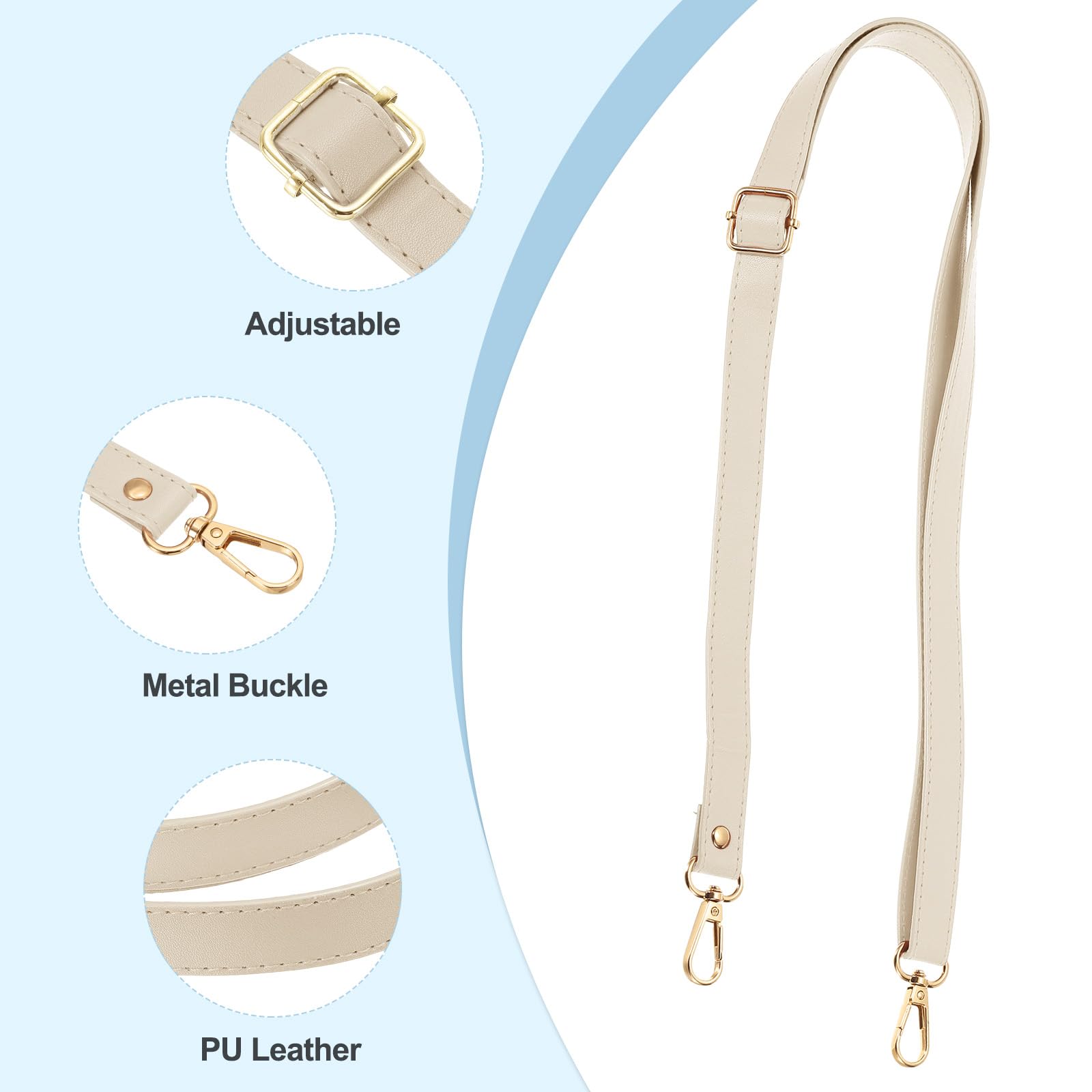 PATIKIL Leather Purse Strap Replacement 51 Inch, Adjustable Shoulder Crossbody Replacement Strap with Gold Hardware, Beige - Image 3