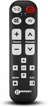 Geemarc TV15 Easy to Use Universal Remote Control with 14 Large Programmable Buttons for Seniors - Works as an Infrared Remote Control