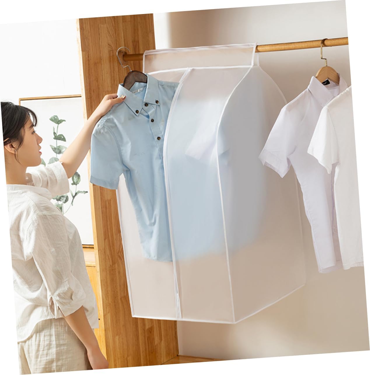 1Pc Transparent Hanging Dust Suit Bag for Wardrobe Use Widened Protective Cover for Clothes Drop Design for Dress and Suit Storage