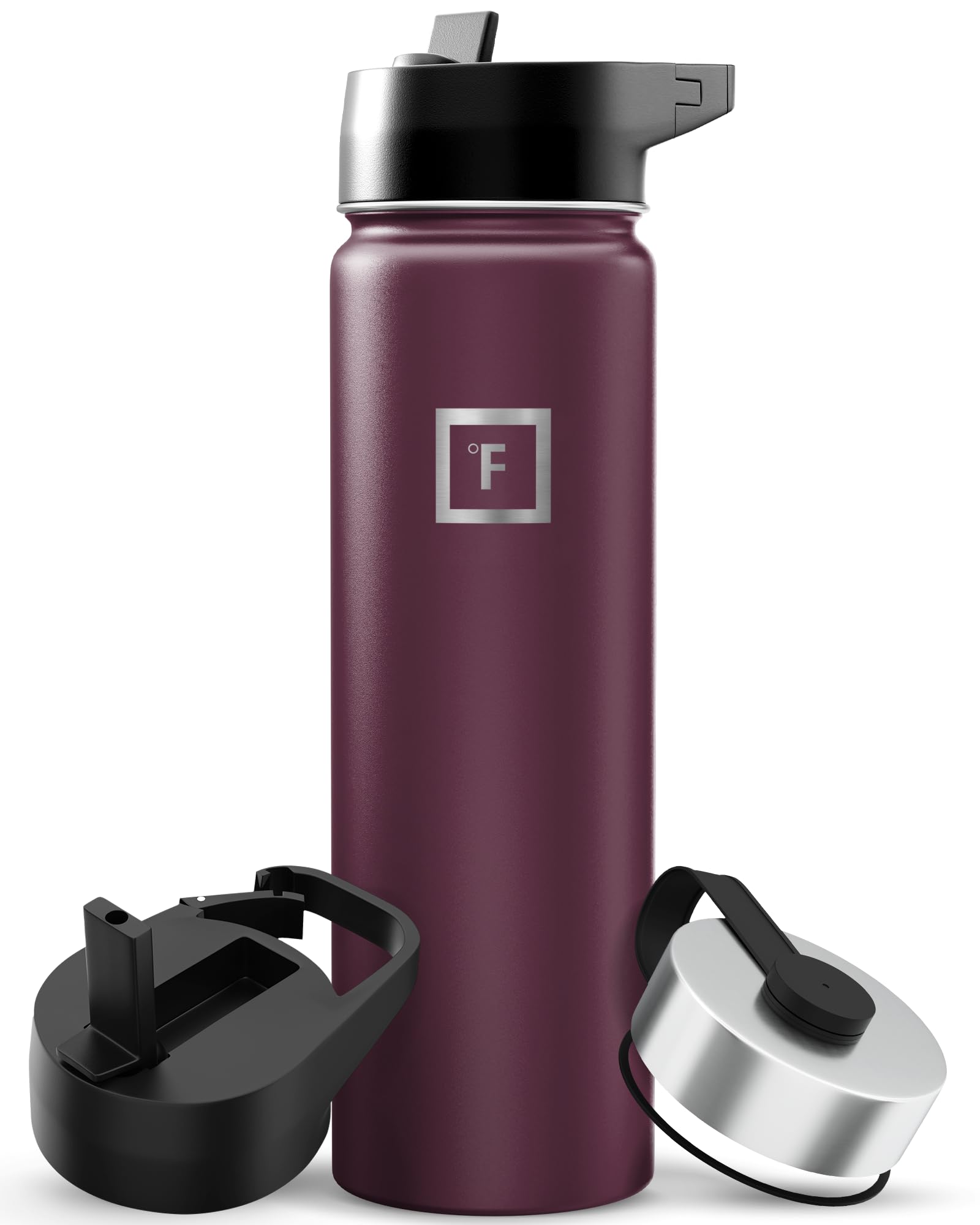 IRON °FLASK Sports Water Bottle - Wide Mouth with 3 Straw Lids - Stainless Steel Gym & Outdoor Bottles for Men, Women & Kids - Double Walled, Insulated Thermos, Metal Canteen - Burgundy, 22 Oz