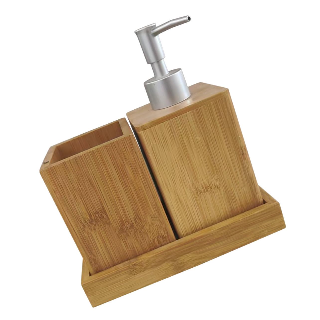 COLLBATH Juego de Accesorios para Baño Material Natural para Mantener el Baño Ordenado y Elegante de Bambú Dispensador de Jabón y Vaso para Cepillo de Dientes