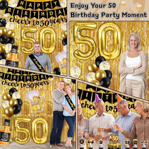 50th Birthday Decorations for Men with Cheers to 50 Years Banner, Happy 50th Birthday Decorations Fringe Curtain,Confetti Latex and Cups Foil Balloons by Miucat - Image 7