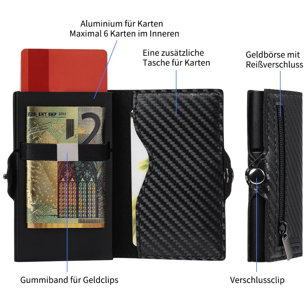 VpiuV® Porta carte di credito con protezione RFID,Portafoglio da uomo sottile schermato,Porta carte di credito in alluminio da uomo con scomparto portamonete, m, Moderno