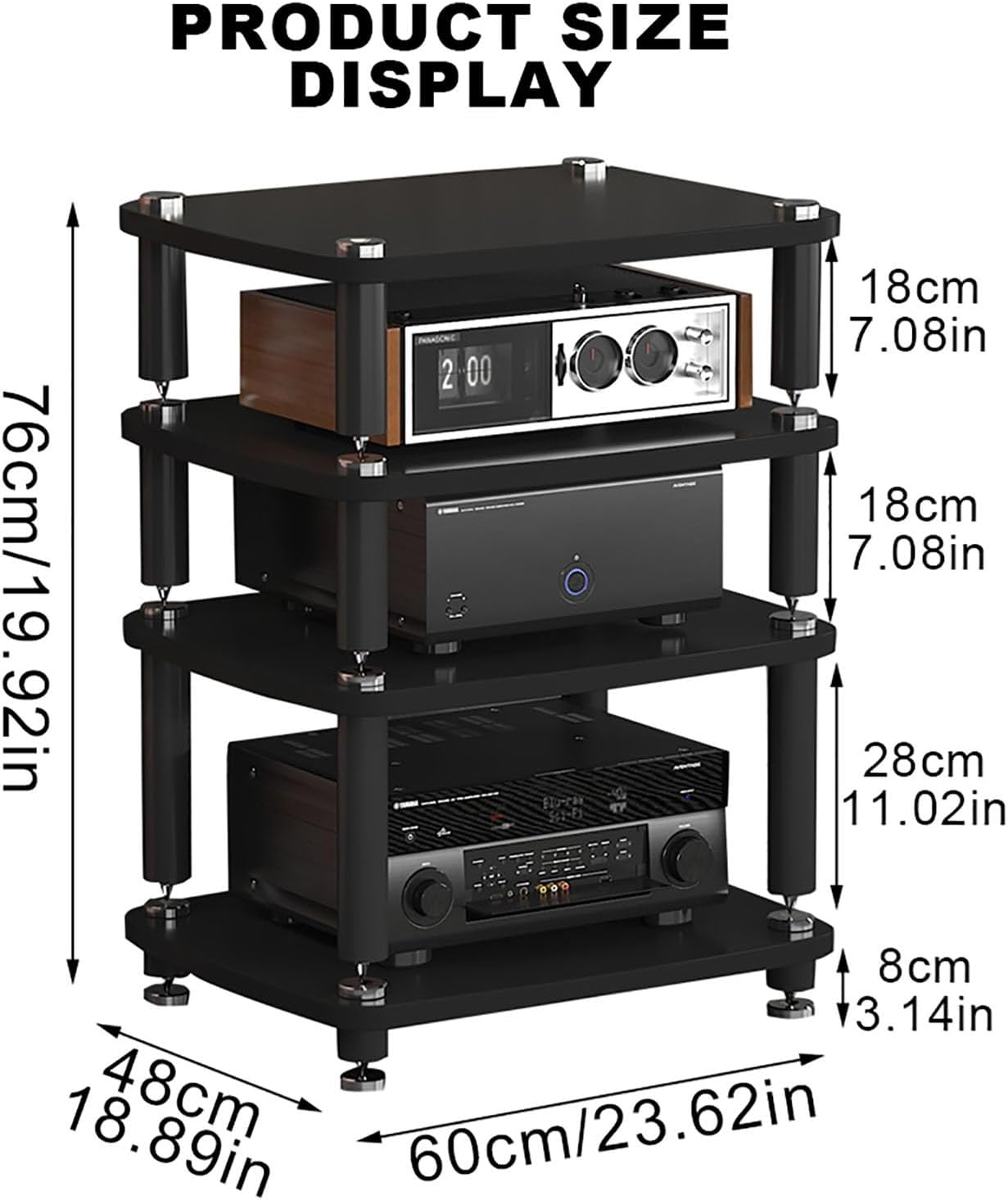 Audio Rack,Gaming Shelf,AV Media Stand Corner Shelf,DVD Shelf,CD Display Cabinet,Entertainment Stand,Rack Audio Tower,Record Player Stand,for Living,Gaming,Recording Room.(Wood color,60x48x76cm)