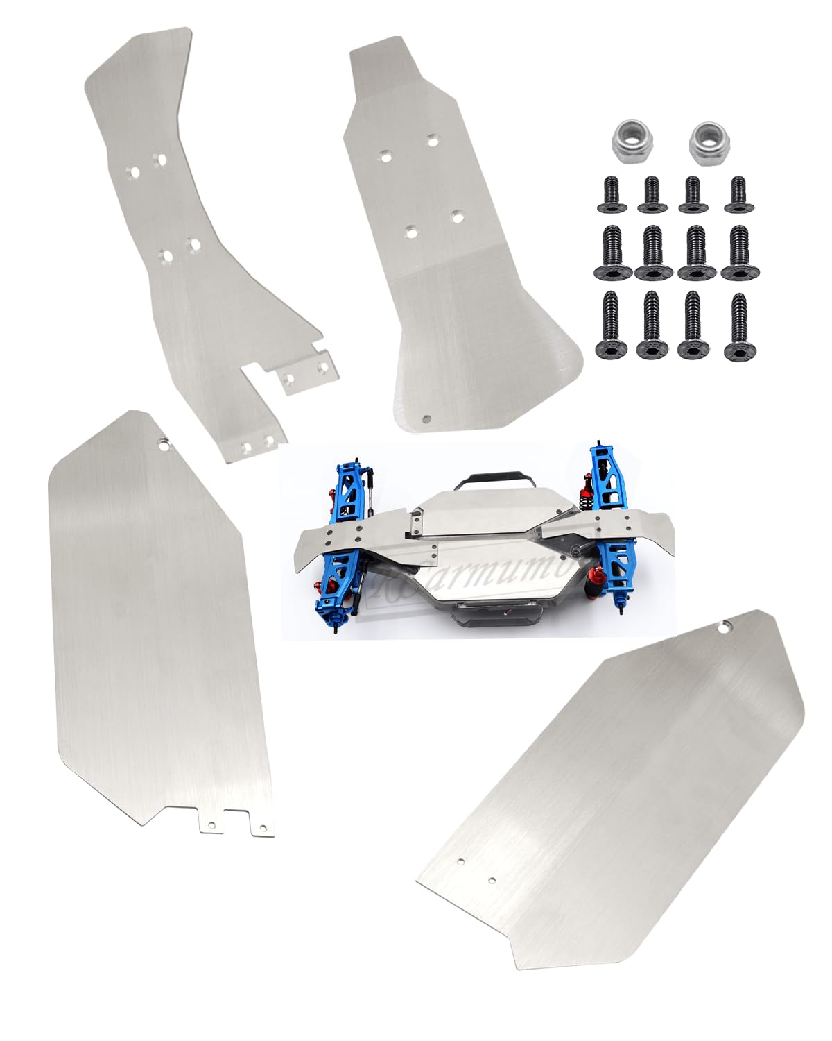 Rcarmumb Stainless Steel Chassis Armor Skid Plate Protecter Guard for Slash 4X4 4WD,RC Upgrades Part Front Center Rear Chassis Guard Plate Hop Ups,