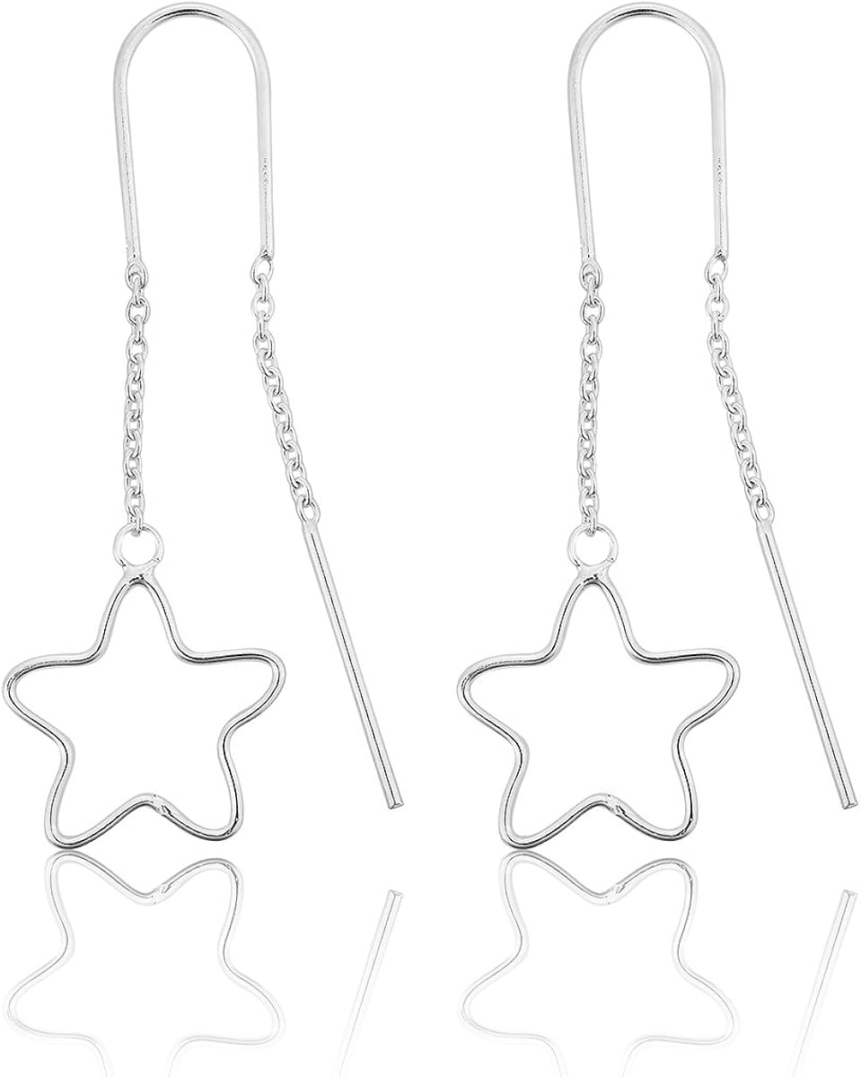DTPSilver - 925 Sterling Silver Pull Through Star Earrings