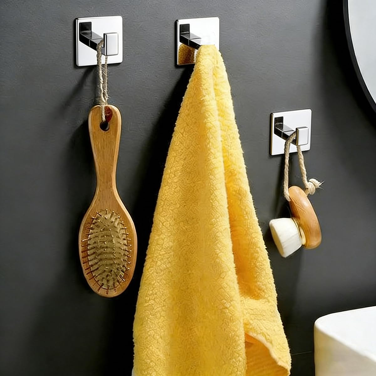 Gancio Quadrato per Asciugamani Robusto e Stabile Gancio Autoadesivo per Cappelli e Cappotti in Acciaio Inossidabile Ganci Adesivi impermeabili per Accessori da Cucina e Bagno (Cromato, 4 pezzo)