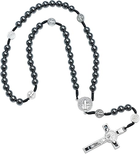 Miniatura 2 de Rosario católico de hematita para hombre de 0.315 in Rosario duradero para oraciones, meditación y protección espiritual, ideal para uso diario,
