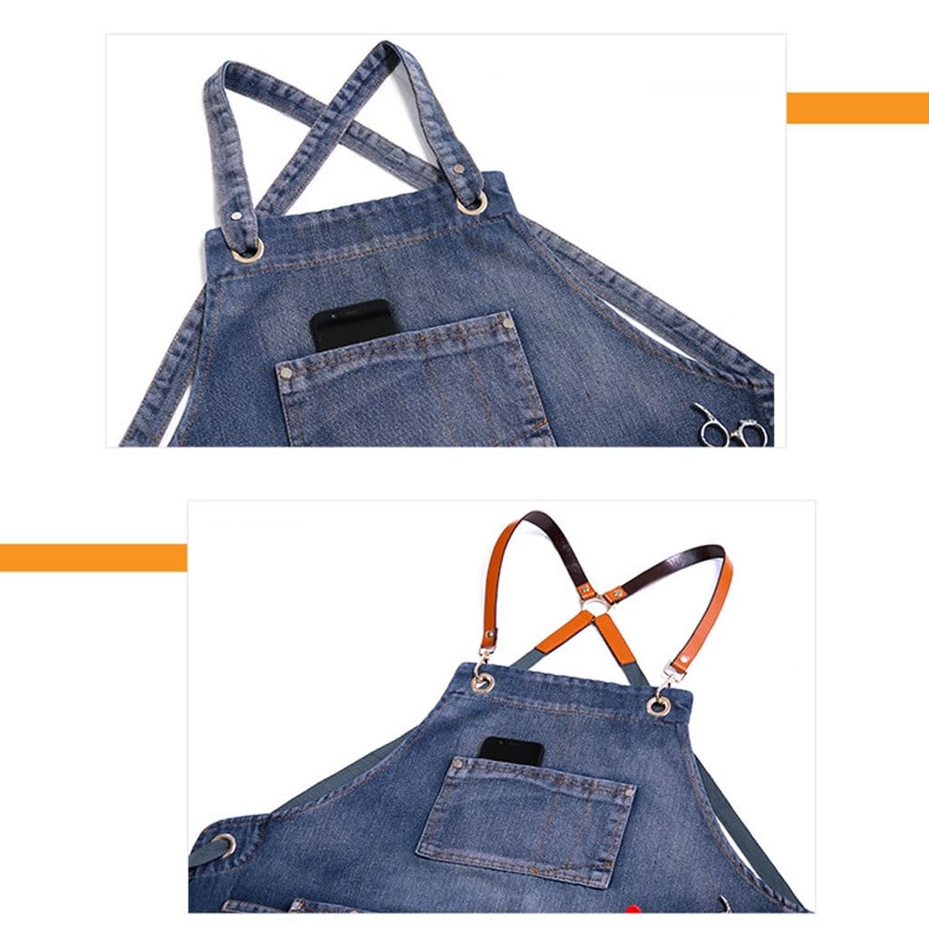 Delantal de Servidor Delantales para Cocinar Delantal de cocina de mezclilla for hombre, ropa de trabajo, barbero, tienda de té de la leche, restaurante, camarero, delantal artístico femenino Delantal
