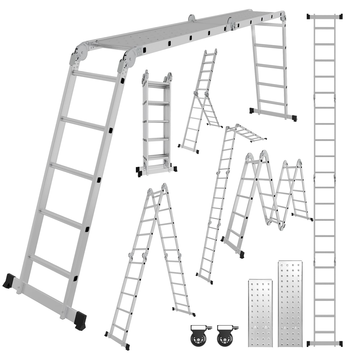 Cecaylie Scala multiuso in alluminio 4 x 5, 582 cm, 7 in 1, pieghevole, per uso domestico