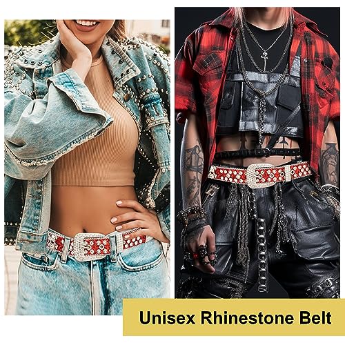 maikun Rhinestone Skull Belt for Men Women, Bling Western Studded Y2K Leather Belt3