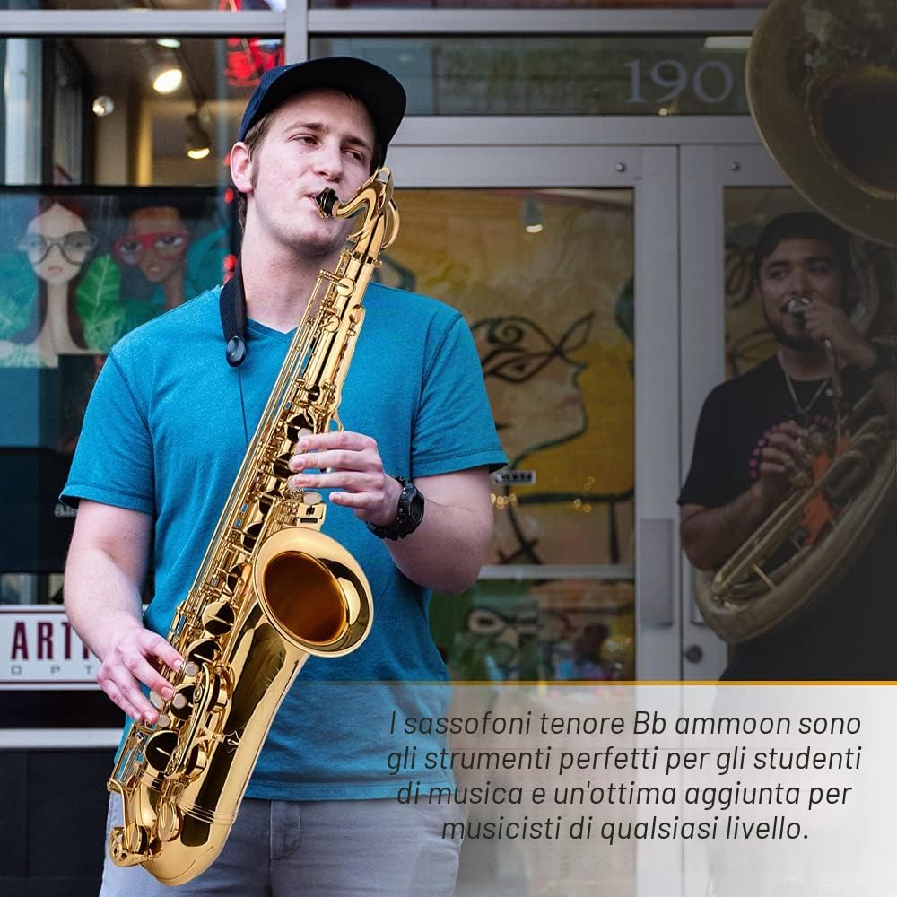 Sassofono Tenore, Strumento di Sax Tenore Golden B Golden B Piatto per Studenti per Principianti con Guanti di Trasporto Pulizia del Briciolo Cnocchia di Sax Boccaglio