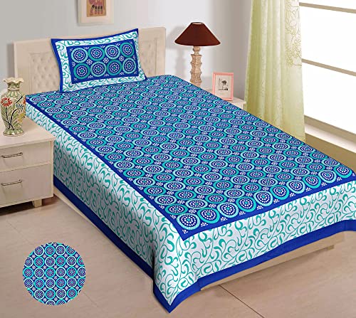 Image of 100% Cotton Bedsheets for Single Bed Cotton, 144tc Geometric Yellow Single Bedsheet with Pillow Cover (4.9ft X 7.3ft)