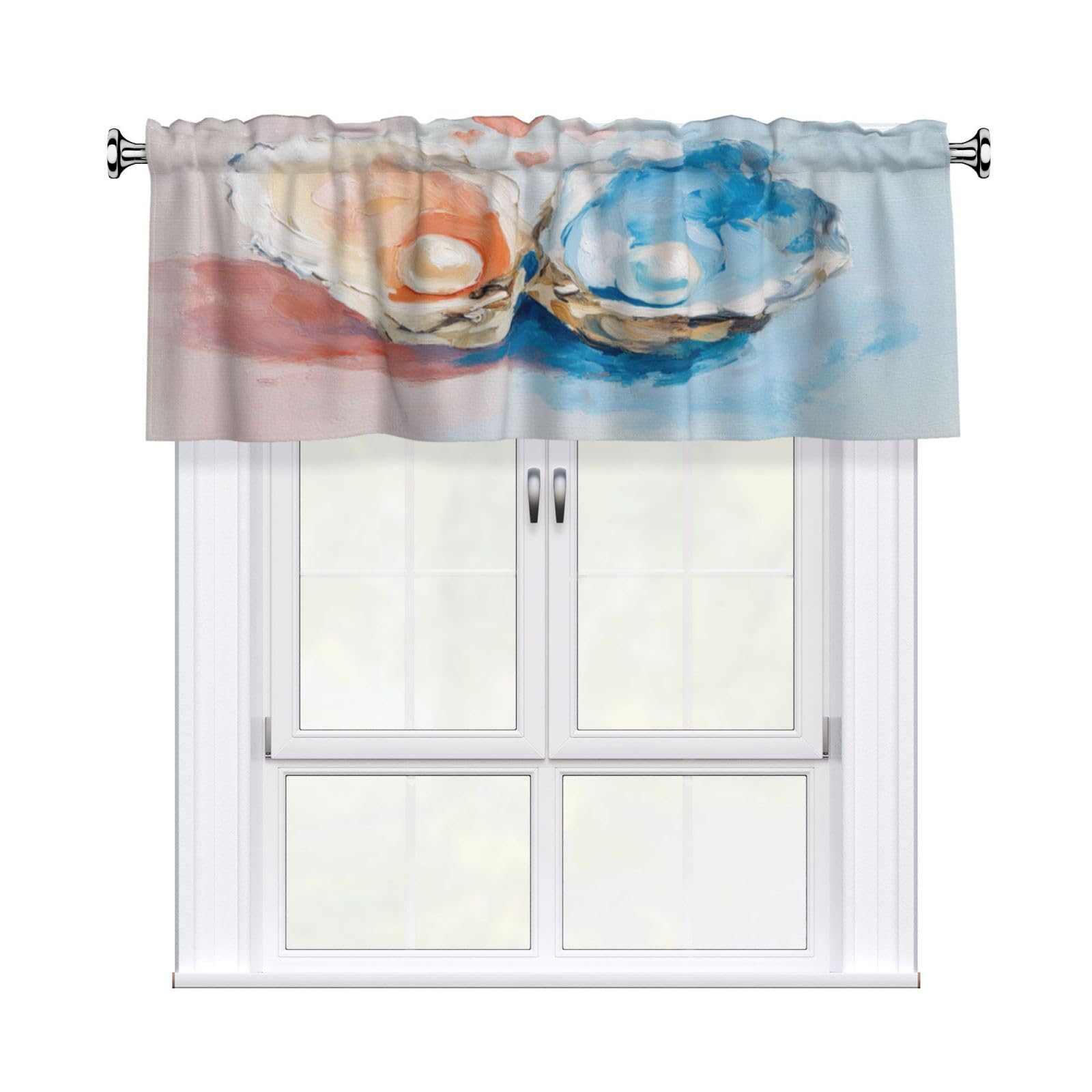 Woshuwo Two Oysters With Pearl Valances For Windows Rod Pocket Window Treatment Short Curtains For Kitchen Living Room Bedroom Decor 54x18in