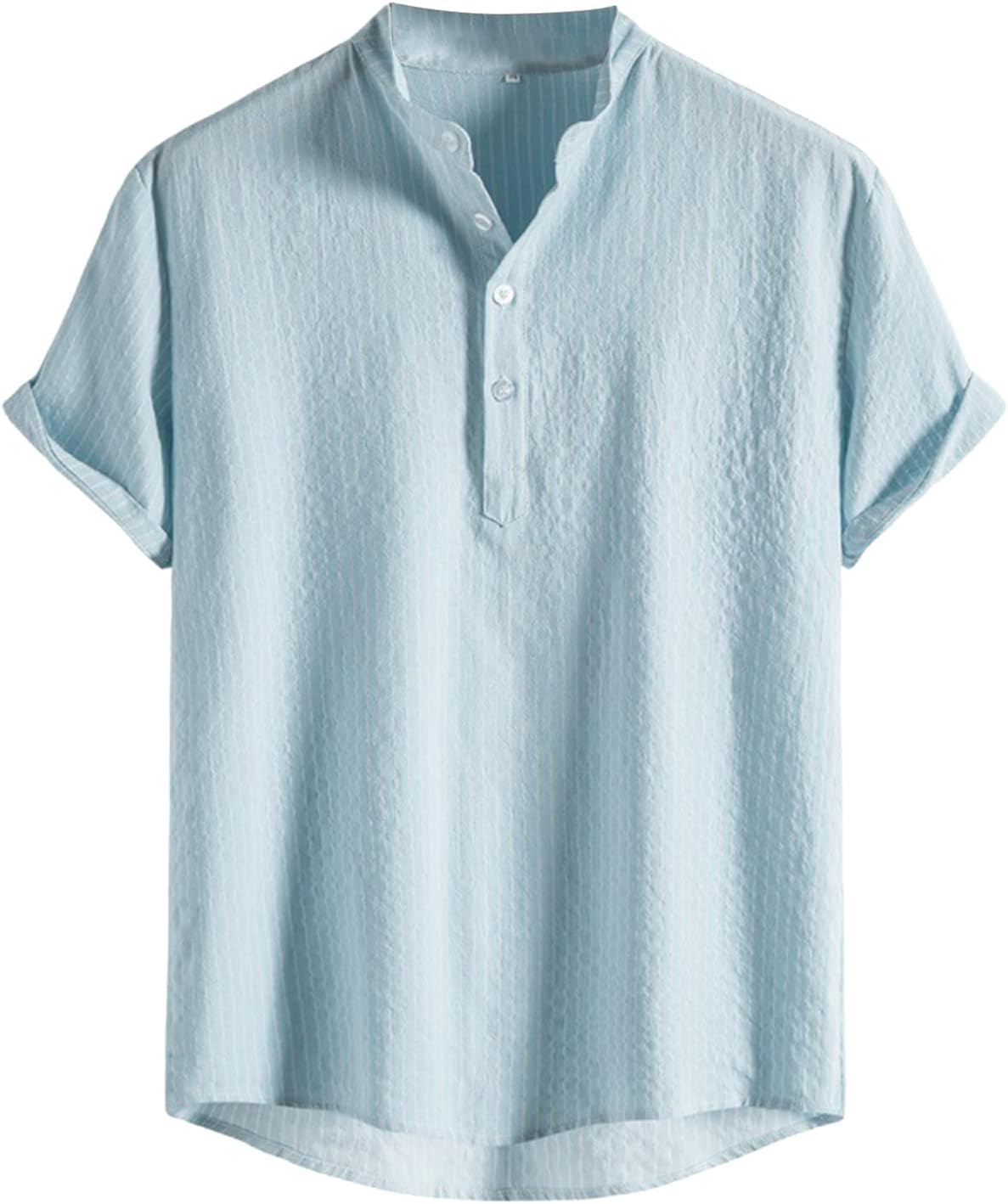 Men's non-iron linen shirt, cotton, breathable, summer men's shirt, short sleeve, casual T-shirt, button, short sleeve shirt, regular fit