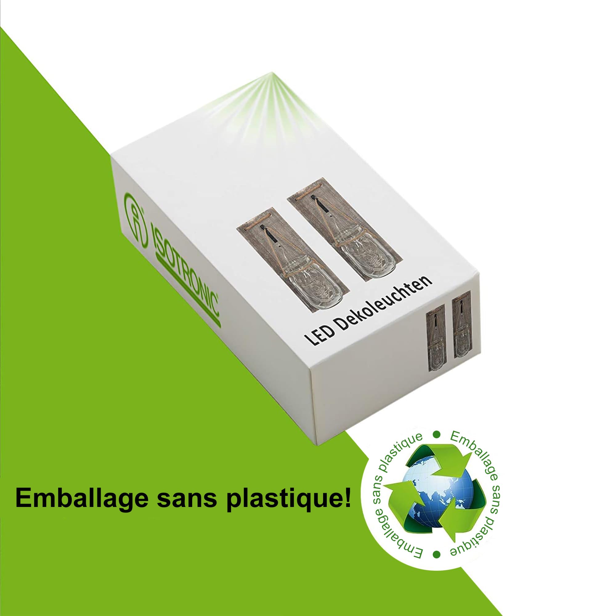 ISOTRONIC Set de 2 appliques murales LED en verre – Décoration bocaux Mason avec guirlande et planche en bois – Style rustique à piles – Bocaux à remplir soi-même pour jardin, salon et terrasse