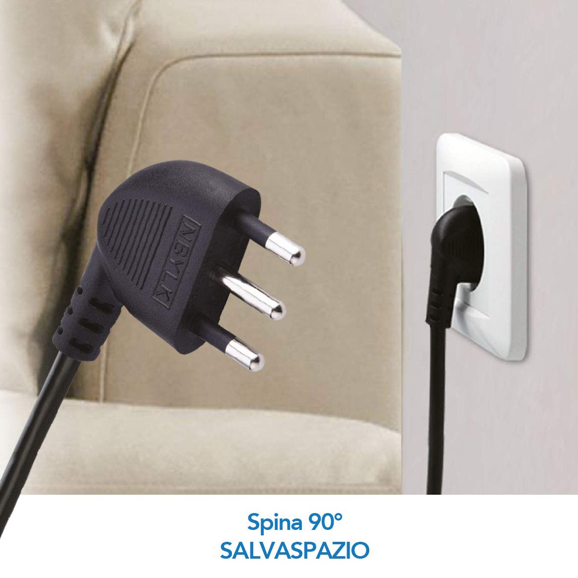 Electraline 62019 Multipresa 9 Posti 3 Polivalenti Schuko 10/16A + 6 Bivalenti 10/16A-Cavo, Nero, 1.5 m