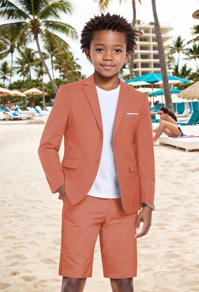 Shorts Suit for Boys 2 Piece Slim Fit Summer Suit Kids Tuxedos Outfits Blazer Shorts Set for Beach Wedding