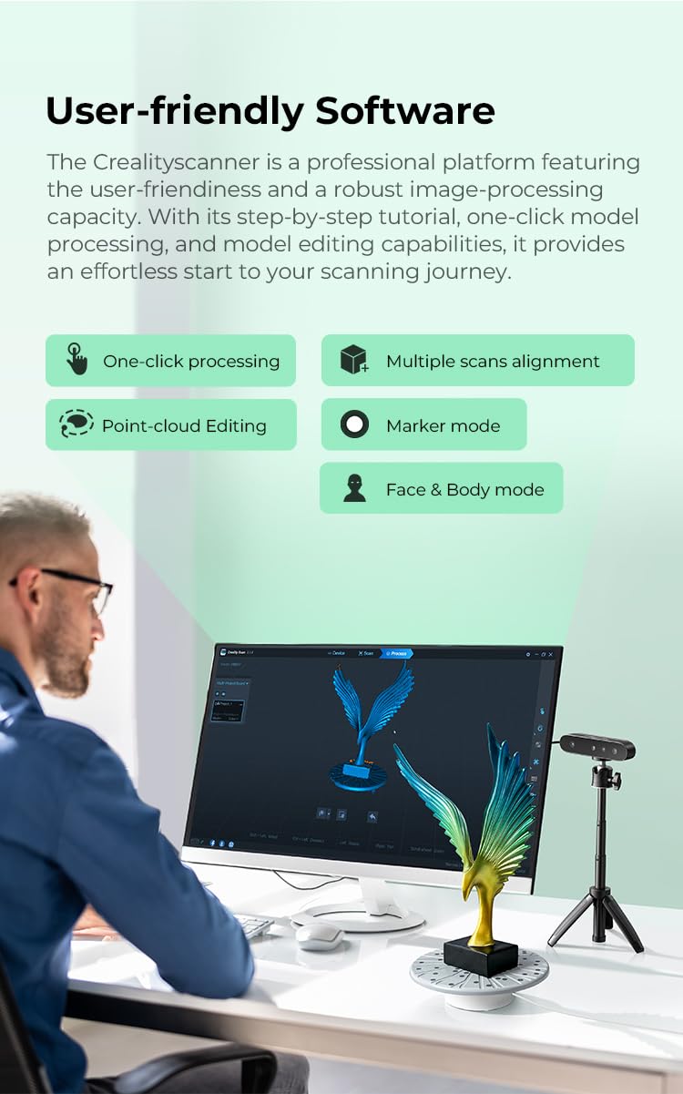 Creality Scanner 3D CR-Scan Ferret SE, suivi anti-shake, précision de balayage de 0,1 mm, scanner manuel 30 FPS pour imprimante 3D, peut numériser des objets noirs/métalliques pour Windows/Mac