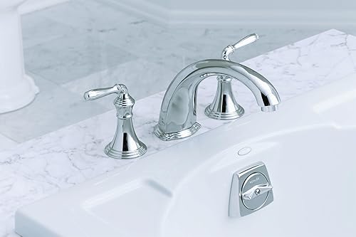 Miniatura 2 de KOHLER T398-4-CP Devonshire - Grifo de baño para montaje en cubierta, grifo de bañera de 3 agujeros y 2 manijas, boquilla no desviadora, cromo pulido