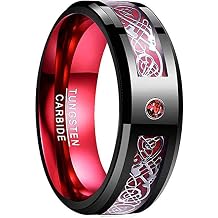 NUNCAD 8mm Celtic Dragon Tungsten Ring for Men Rose Gold/Red