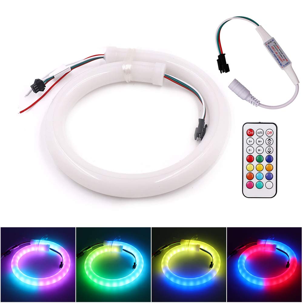 XUNATA DC12V WS2811 60-Pixel Luz de Neón Direccionable Strip Light con Control Remoto, Impermeable IP67 Flexible Tira de LED Sueño Color (2m)