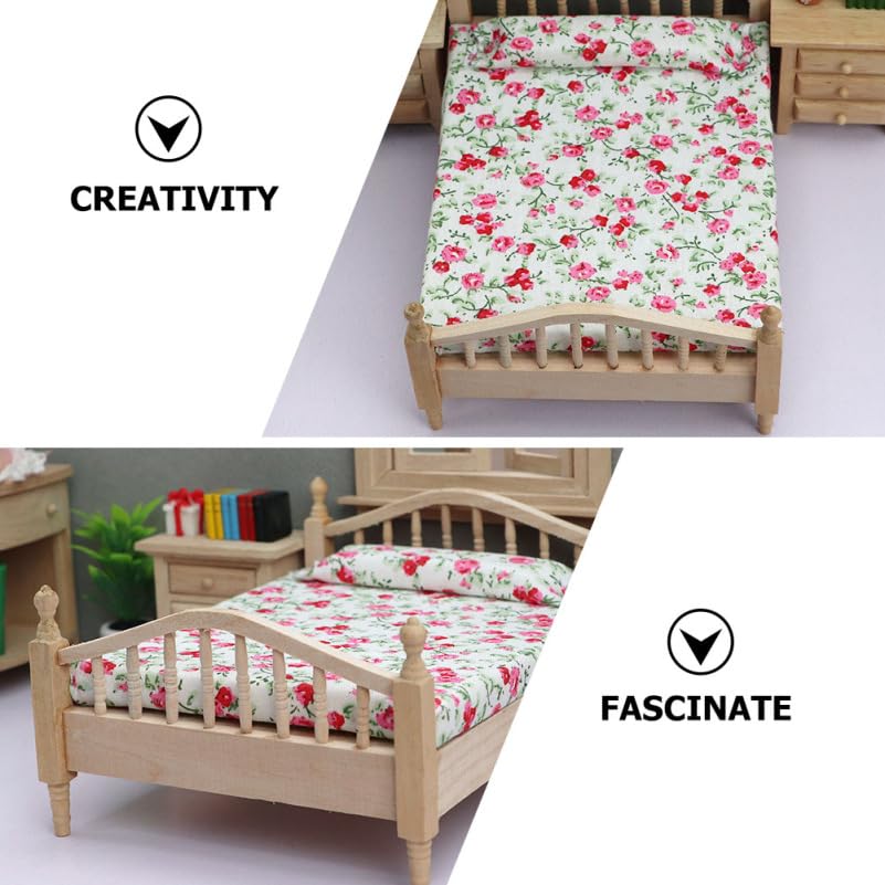 Toyvian Mini Doll House Bed 6.22X4.65X3.43In Small Doll House Furniture Accessory for Decoration Photography Prop with Cloth Material - Image 4