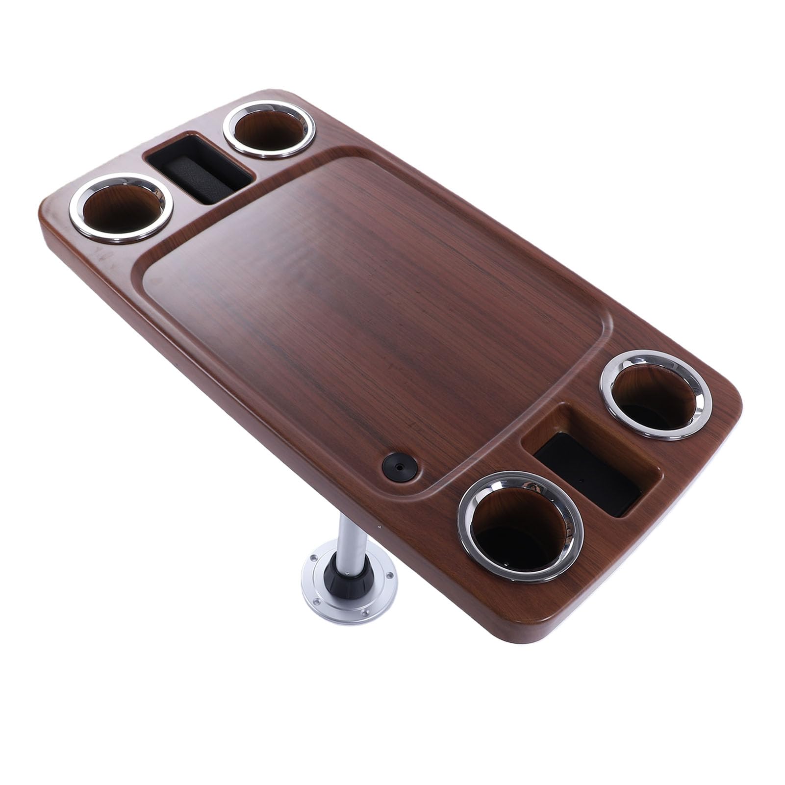 Tavolo da Barca Tavolino da Barca in Lega di Alluminio Marino 86,5 X 44 X 75 Cm con 4 Portabevande 2 Supporti per Telefono Uscita di Scarico per Yacht RV Pontone