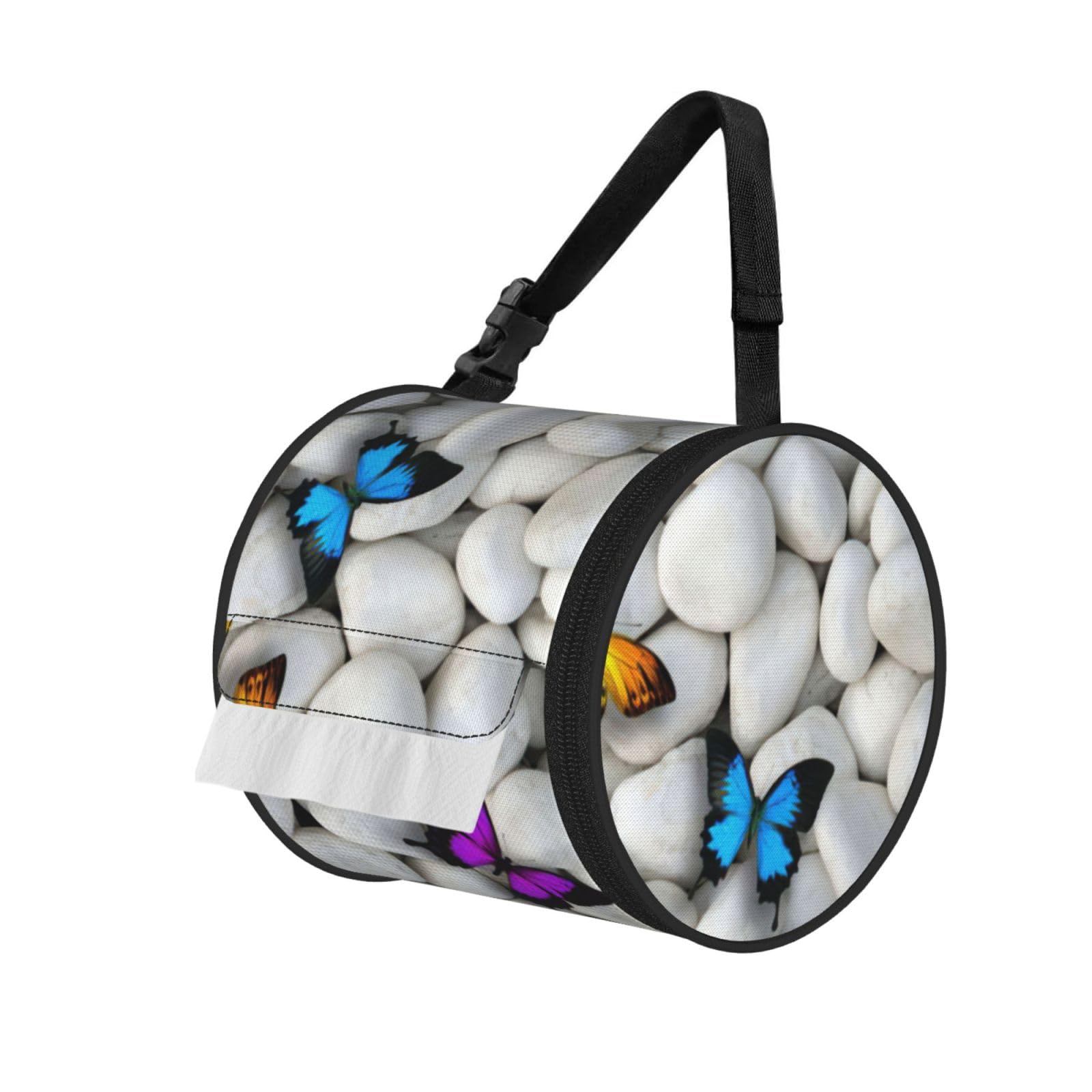 Colorful Butterflies Stone Print Fashion Tissues Organizer Box, Hanging Tissue Holder For Purse Coins For Car Office Daily Outing