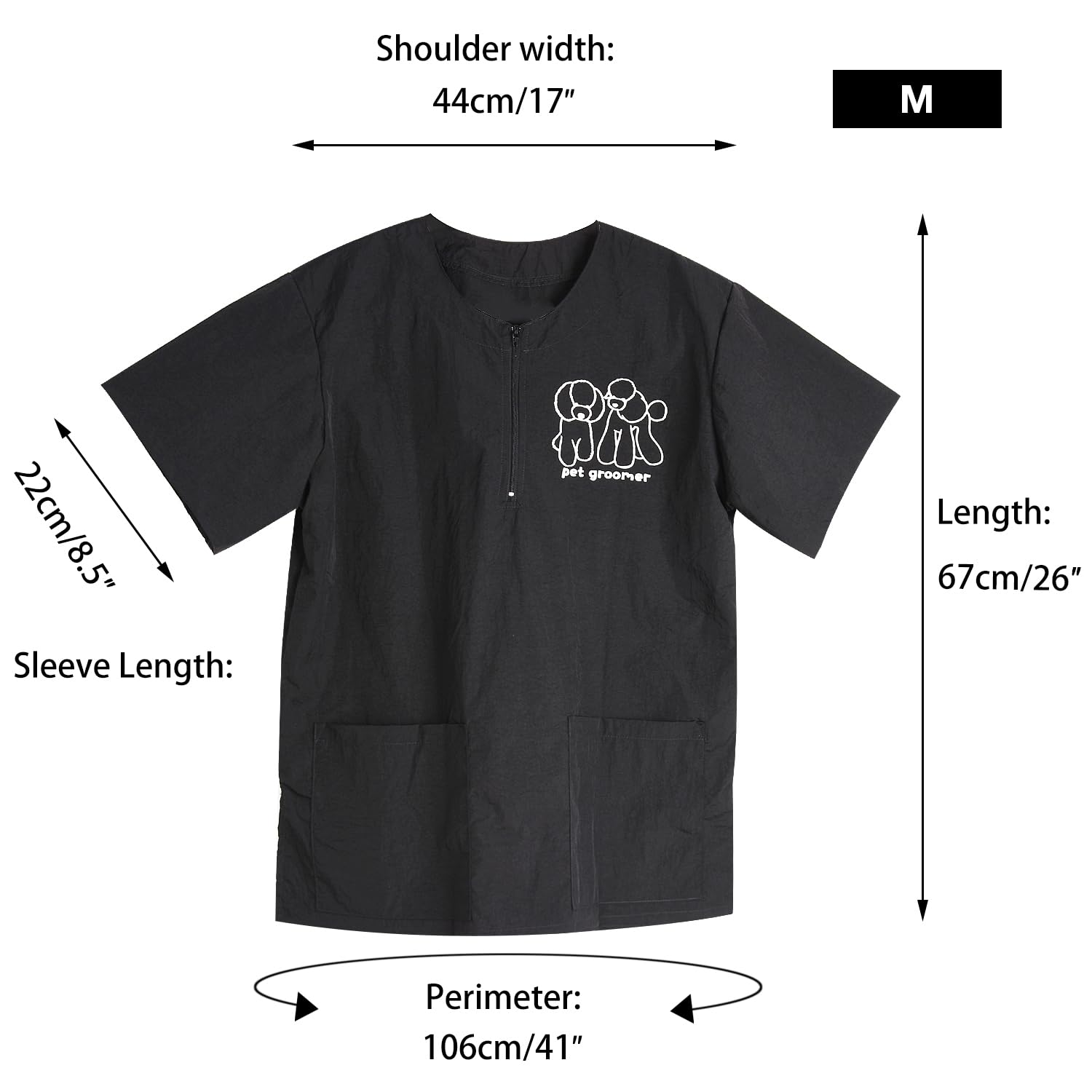 Noverlife Short Sleeves Pet Grooming Work Clothes with 2 Pockets, Small Size, Waterproof Anti-Static Pet Beautician Smock, Dog Cat Groomer Cosmetologist Uniforms for Pet Shop Men Women 1