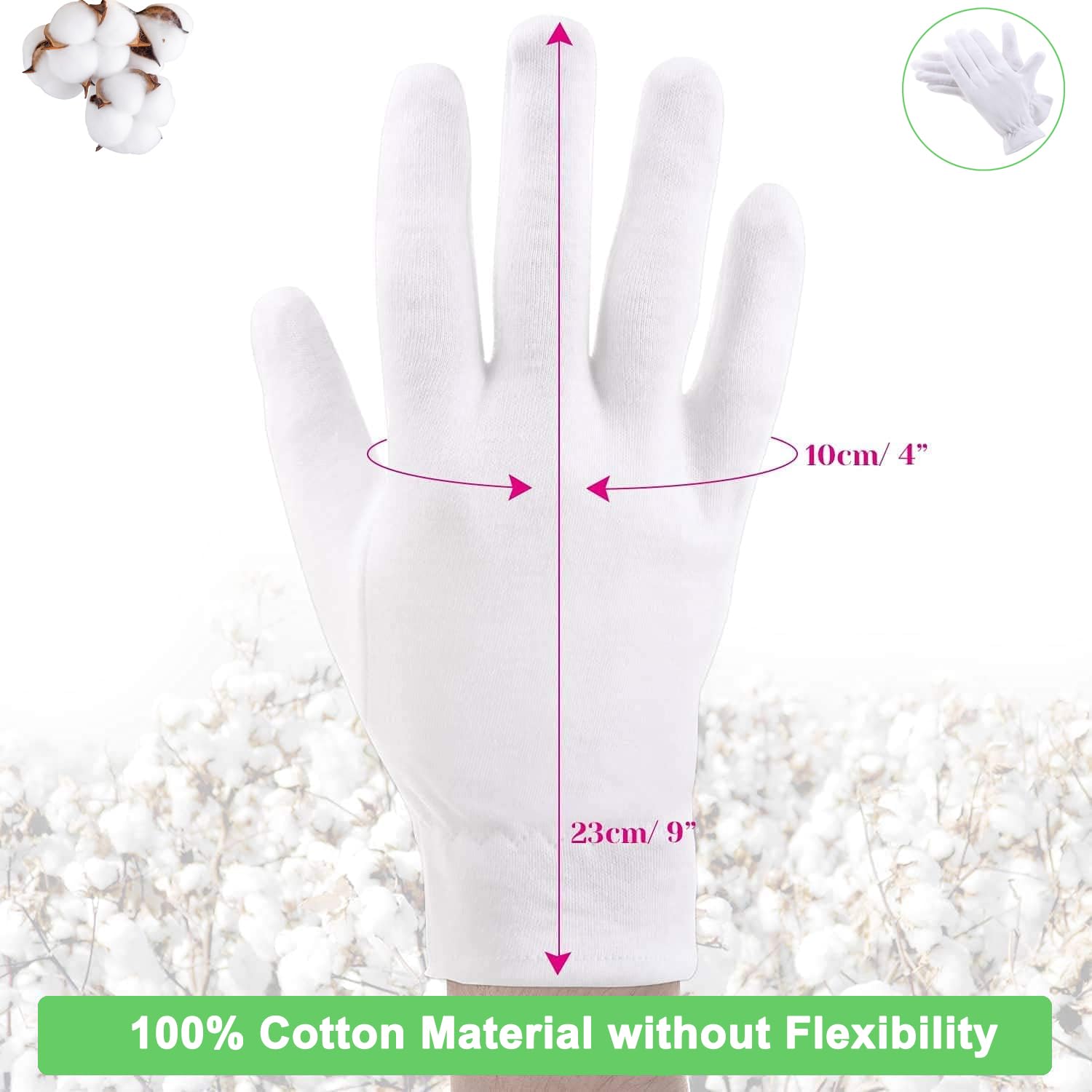 6 pezzi (3 paia) guanti in cotone bianco per mani asciutte, idratanti, cosmetici, eczema, spa e monete, ispezione, handsc