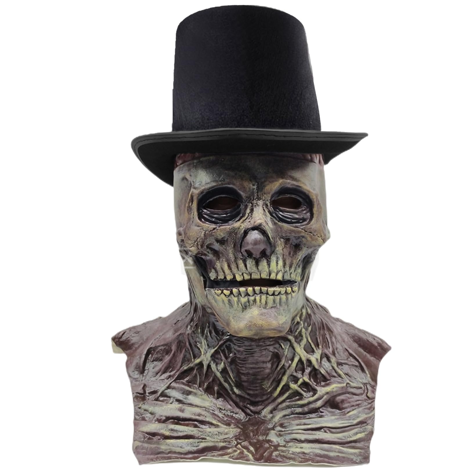 Grsrkep Halloween Skull Mask with Hat Latex Full Head Scary Mask with Moving Jaw Realistic 3D Skeleton for Halloween Cosplay Party Costume Props