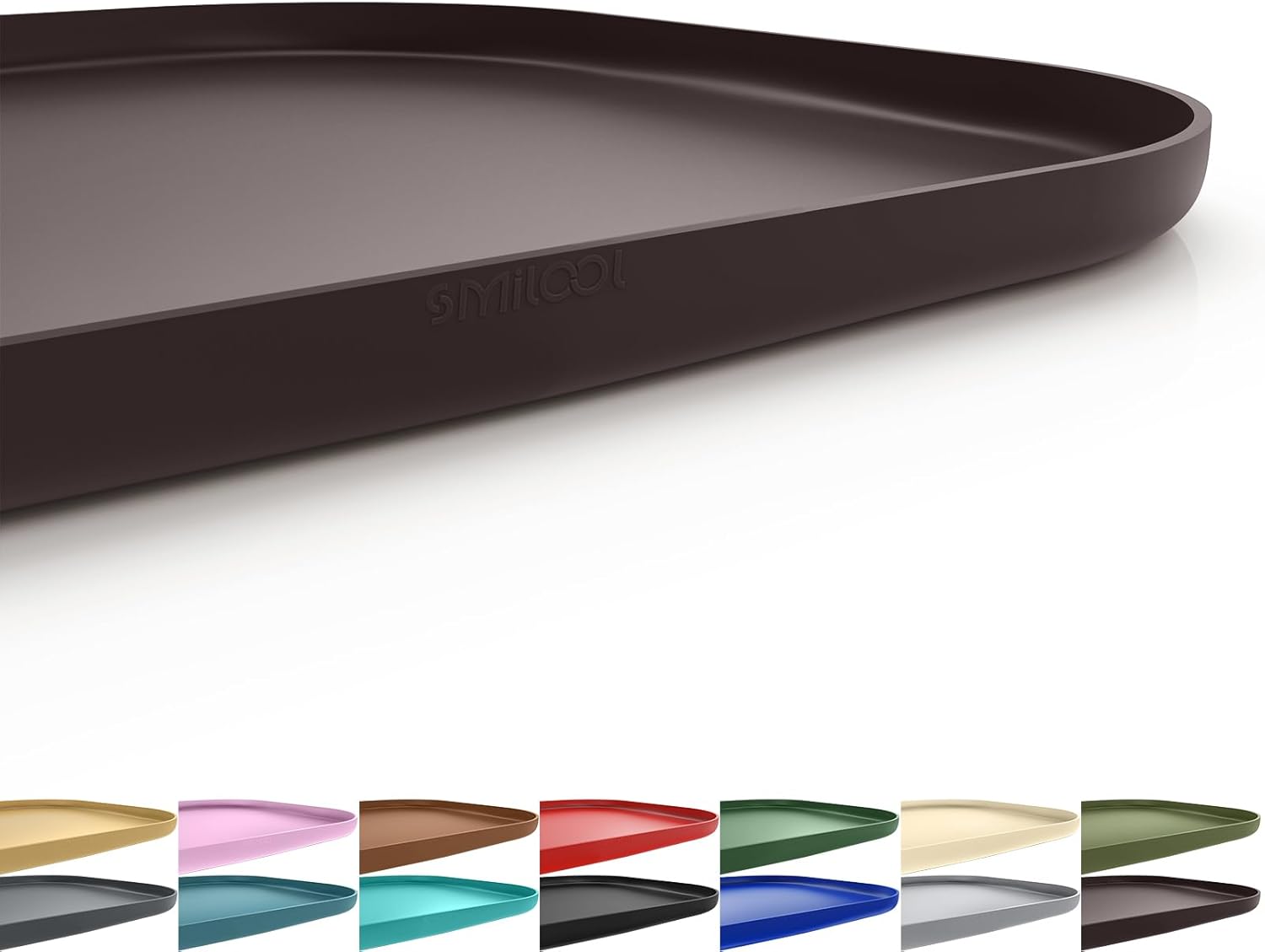 smilool Silicone Pet Feeding Mat Raised Edge - Waterproof Non-Slip Dog Cat Bowl Placemat 19x12in Dark Brown