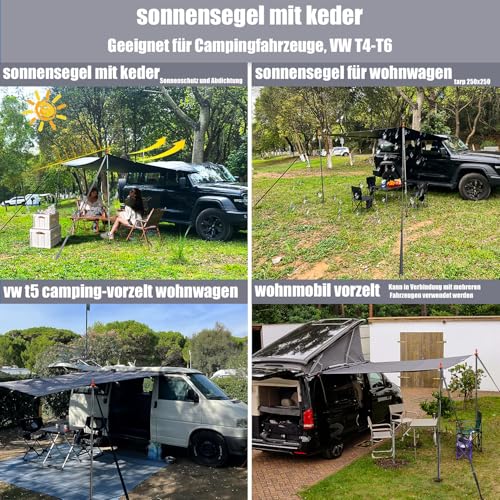 Sonnensegel Wohnwagen, Markise Auto, T5 Camping, vorzelt Auto, Markisen Auto, Sonnensegel Mit Keder (4-6mm), T4, T6, Waterproof, Awnings, Anti-UV, Have Zeltstangen, Sturmband FÜR Vorzelt