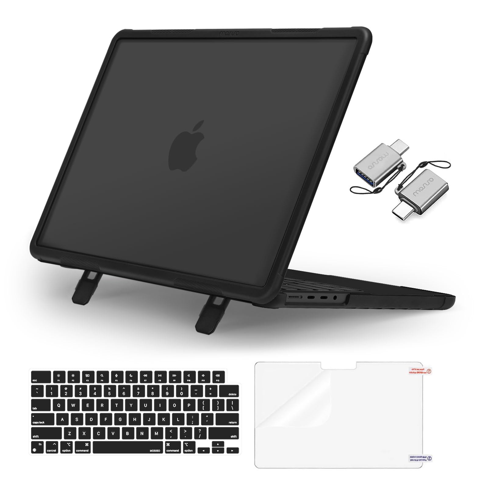 MOSISO Compatible with MacBook Pro 14 inch Case 2025-2021 M4 M3 M2 M1 A3112 A3185 A3401 A2918 A2992 A2779 A2442, Heavy Duty Hard Case with Fold Kickstand&Keyboard Skin&Screen Film&Type C, Black