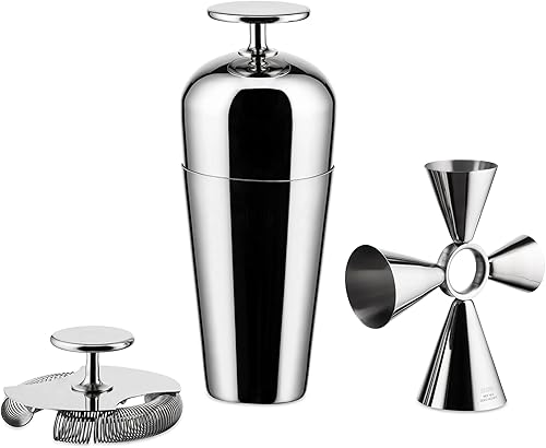 Alessi The Tending Box GIA26SET - Juego de cóctel con coctelera Parisienne, colador de doble barra y jigger combinado Quadri, en acero inoxidable