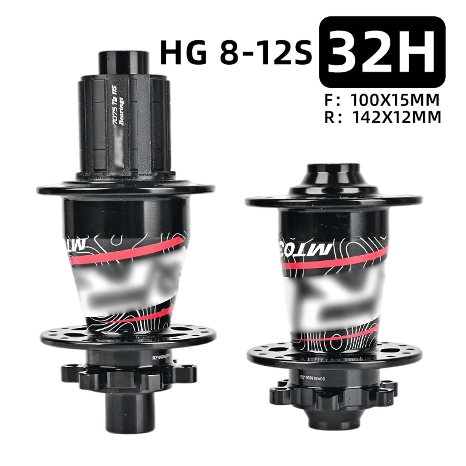 Set di Mozzi Anteriori Posteriori per Mountain Bike 32 Fori 6 Bulloni Mozzo Freno a Disco Sgancio Rapido/Passante Mozzo Alxe HG/XD/MS(Black Ta,MS)