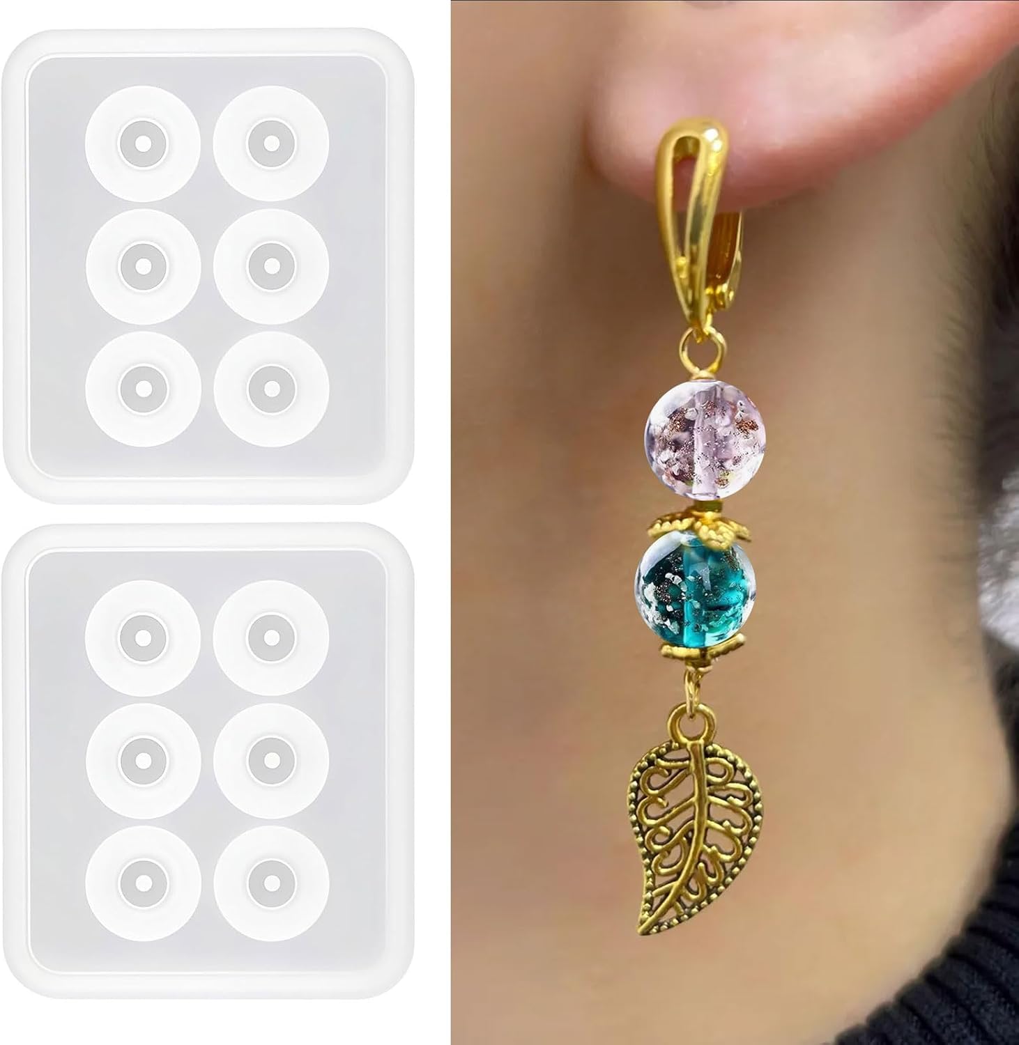 Racvofy 2pcs Silicone Resin Bead Molds Jewelry Resin Round Beads Mold with Holes Used for Resin Earrings & Necklace Making,Bracelet Jewelry Making 12mm x2 Bead Molds